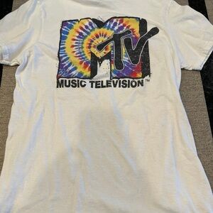 MTV White Tie-Dye Logo T-Shirt Women’s Size Small
